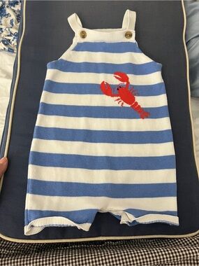 Janie and Jack Blue & White Striped Bodysuit with Red Lobster